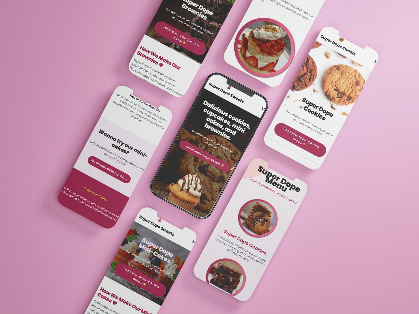 Screenshots of Super Dope Sweets Mobile UI built by SBG
